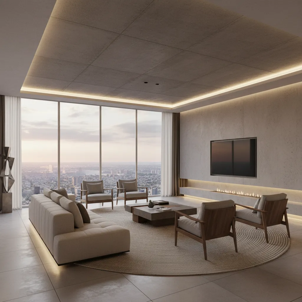 Render realista de un salón antes de una reforma