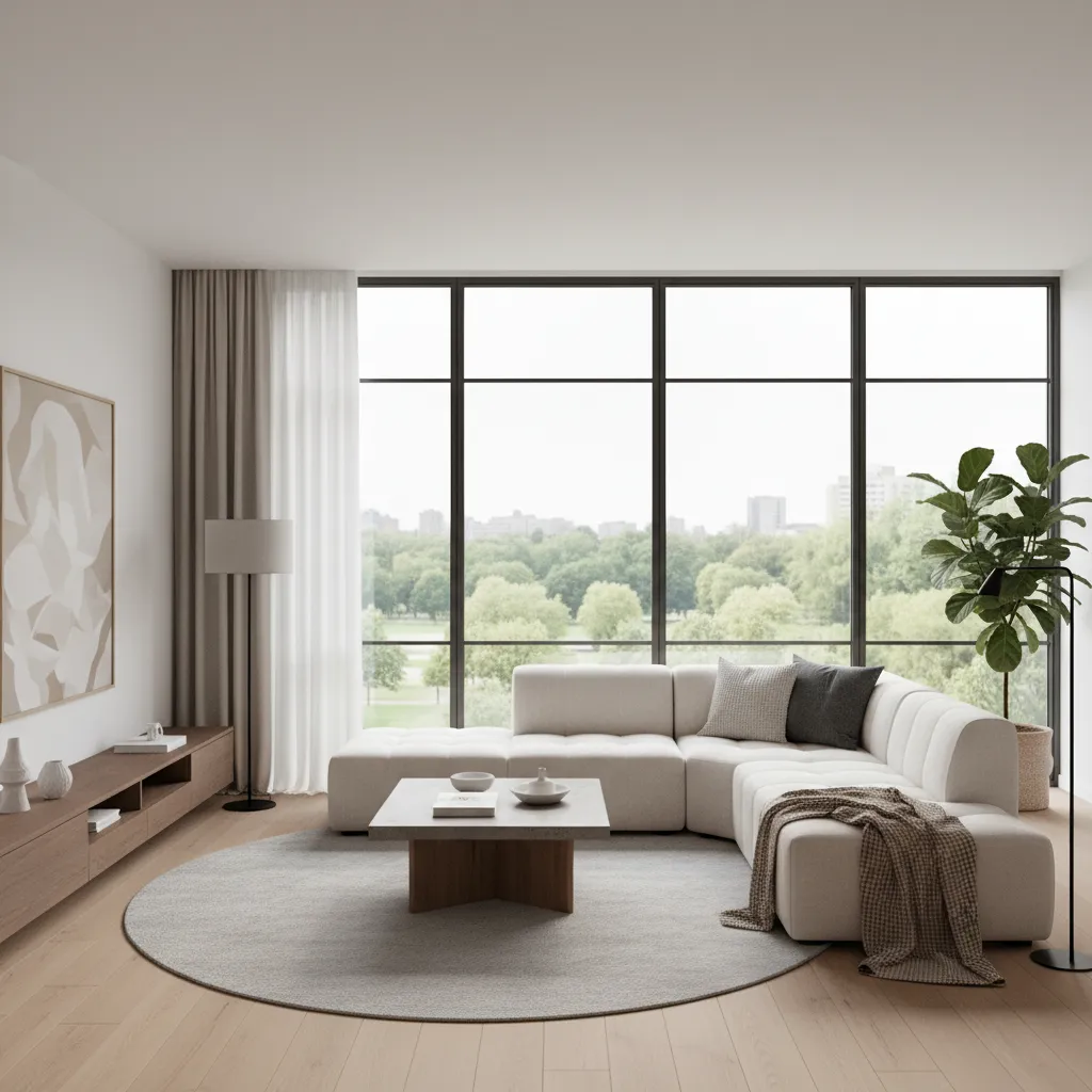 Render fotorrealista de salón moderno diseñado en software de interiorismo