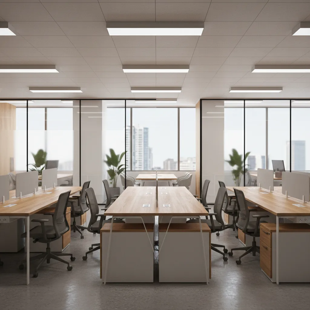 Render 3D de diseño interior de oficina antes de su construcción