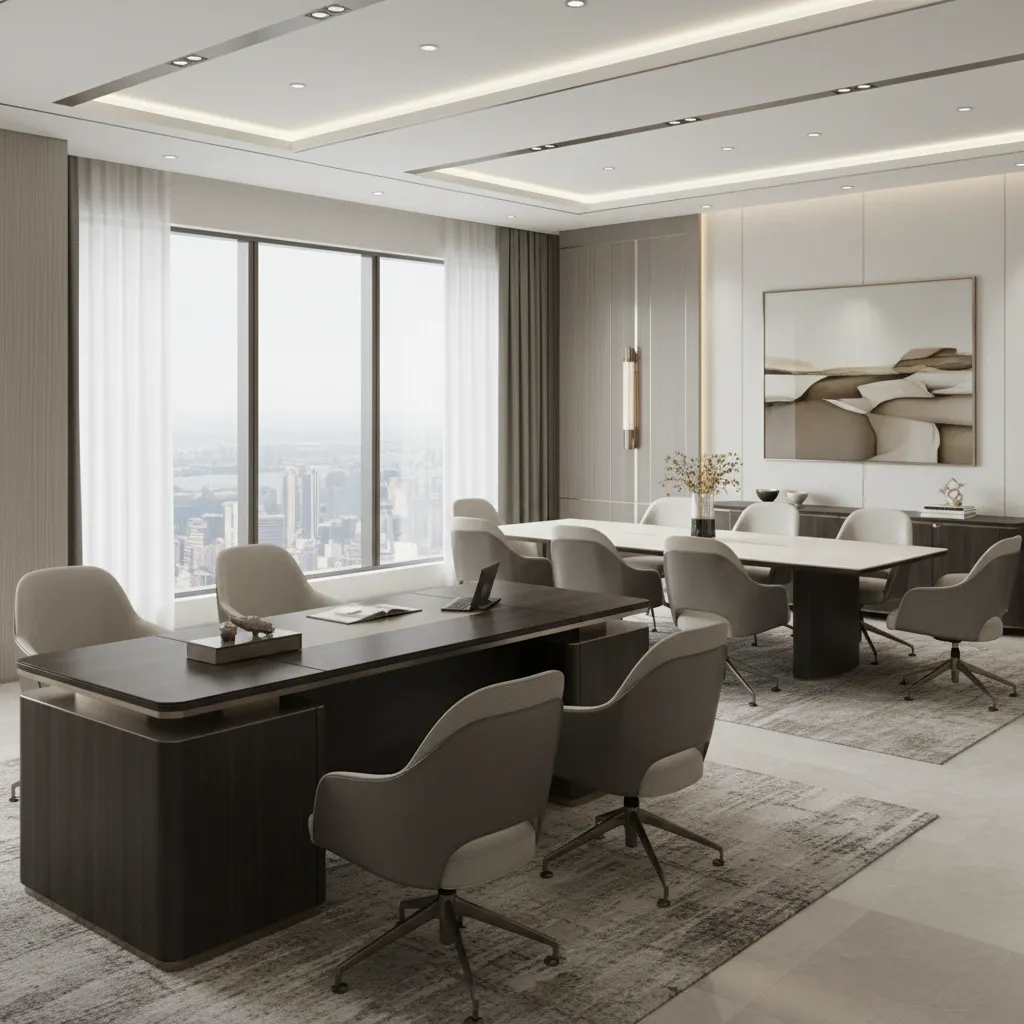 Render 3D de oficina ejecutiva moderna