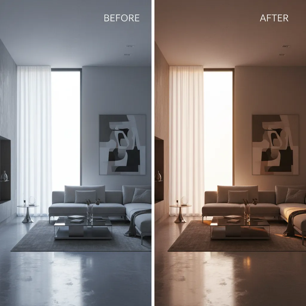 Before and after comparison showing lighting adjustment using render passes