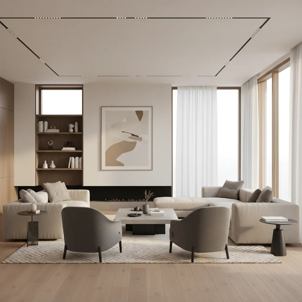 Render 3D realista de un proyecto de salón moderno