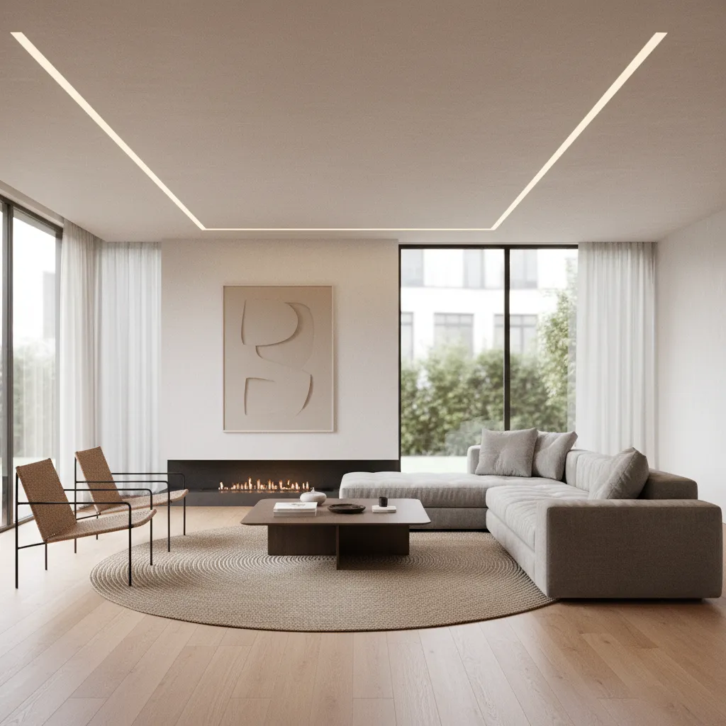 Render realista de un proyecto de sala diseñado por estudiante