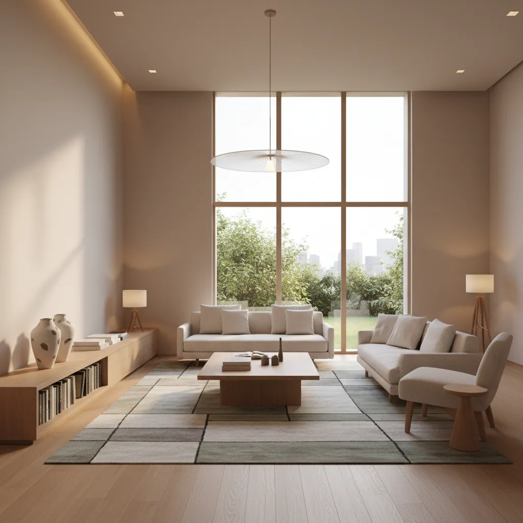 Render realista de un salón moderno de diseño interior