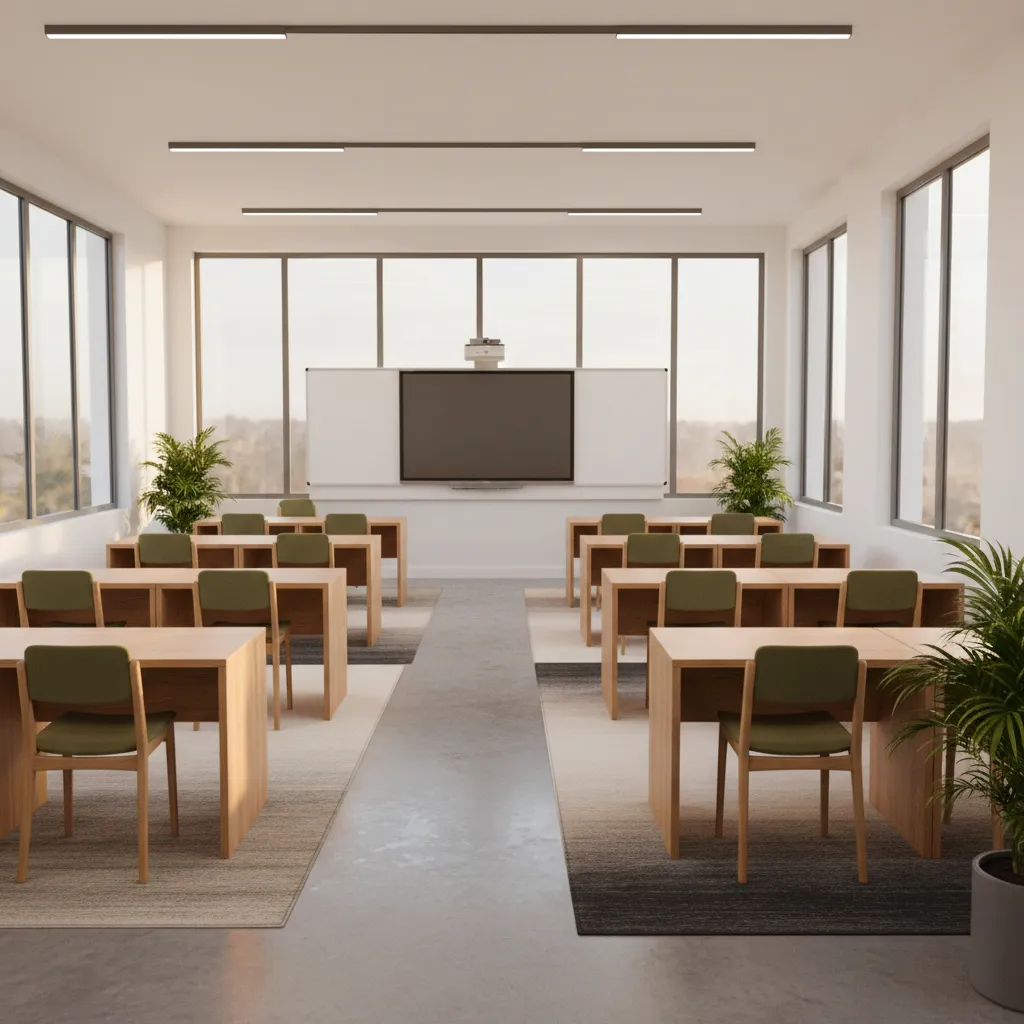 Render realista de aula educativa moderna