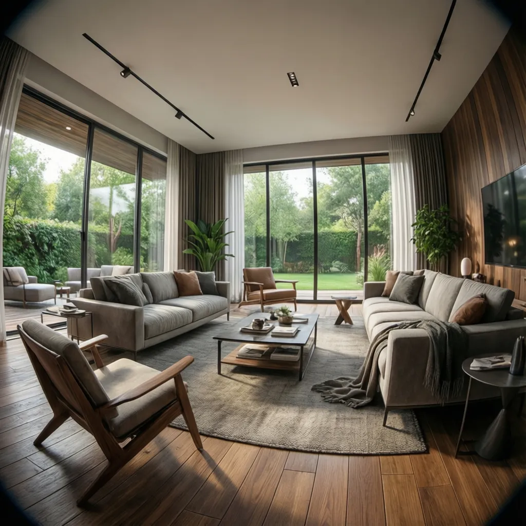 Render realista del interior de una casa generado desde un modelo 3D