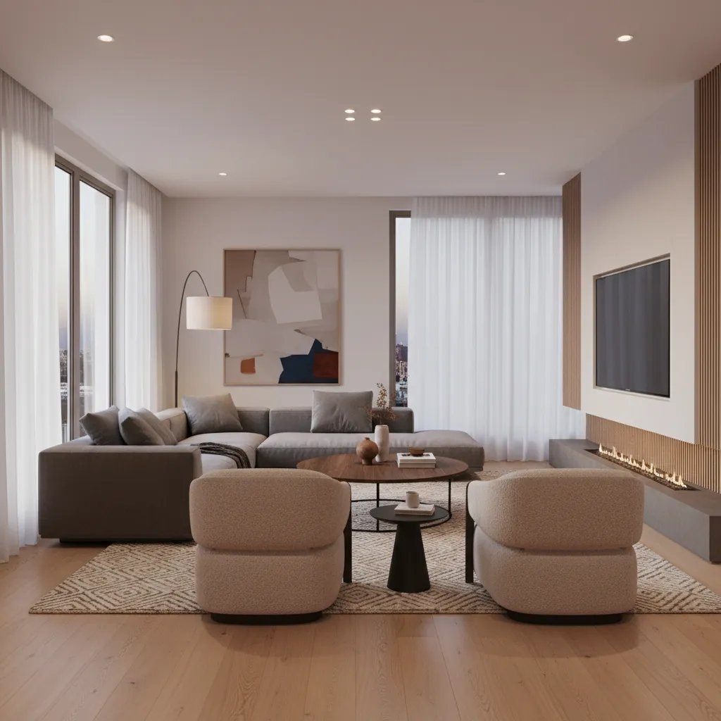 Render realista de interior moderno generado por software de diseño