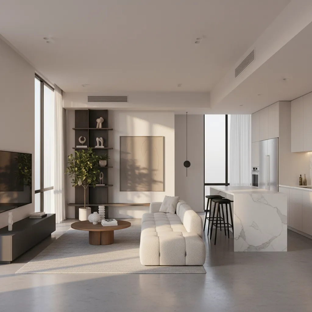 Render realista de interior moderno creado con software de diseño de casas