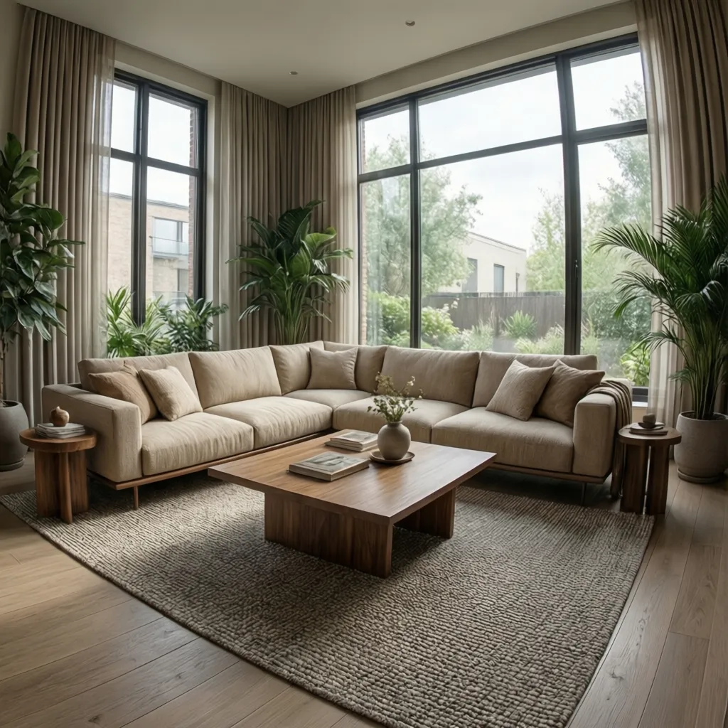 Render realista de un salón moderno diseñado digitalmente