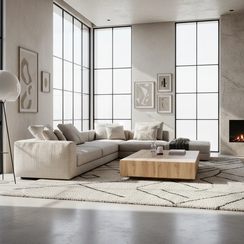 Render realista de un salón moderno generado a partir de un diseño digital