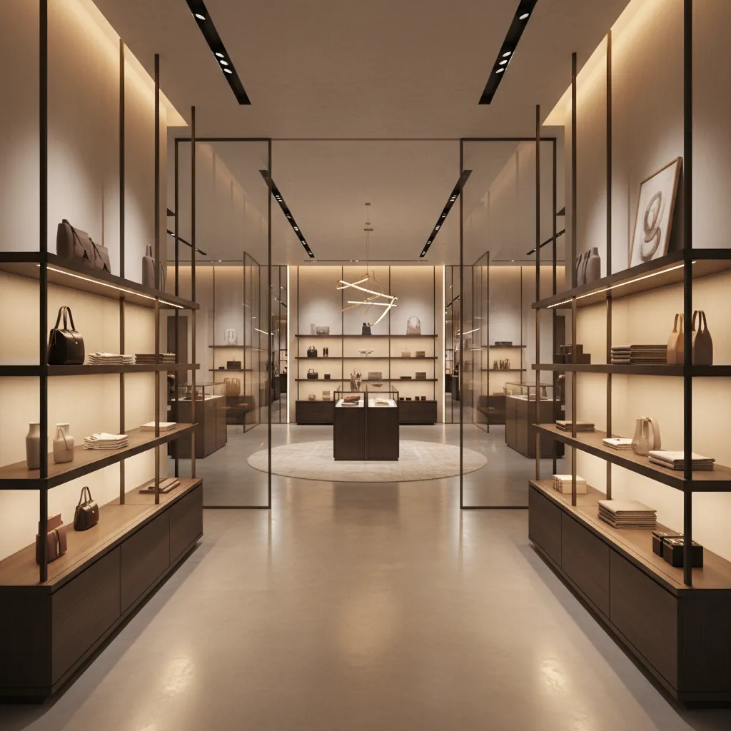 Render realista de una tienda moderna diseñada digitalmente