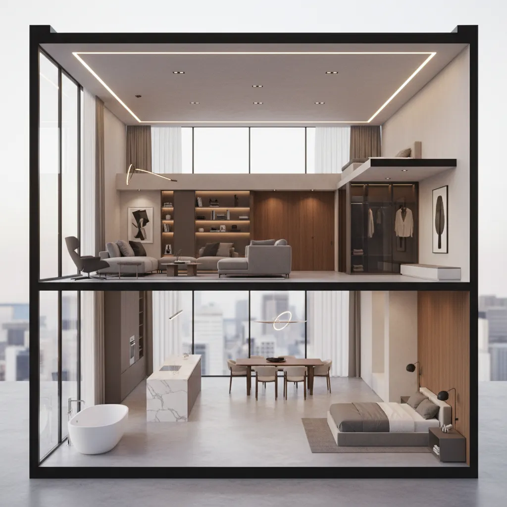 Visualisasi rumah dalam tampilan 3D realistis