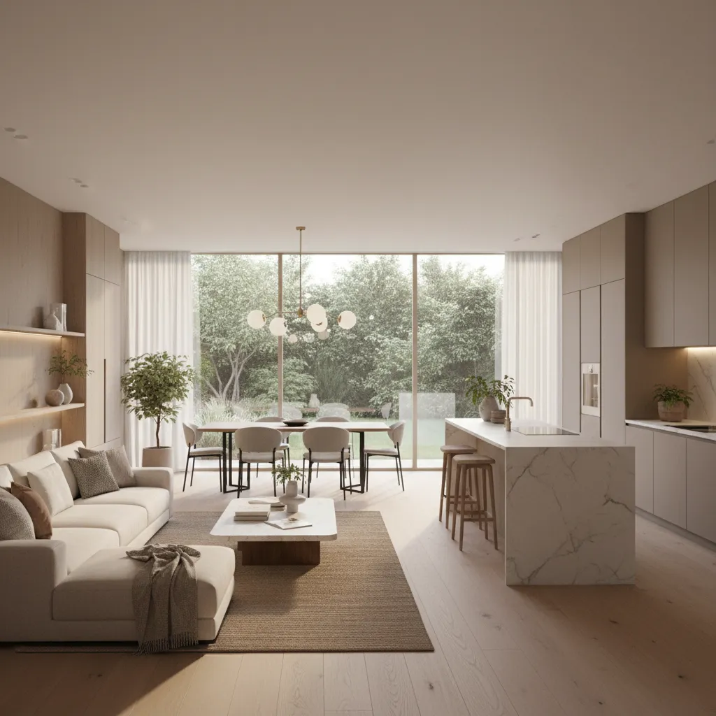 Render interior rumah modern dari desain digital