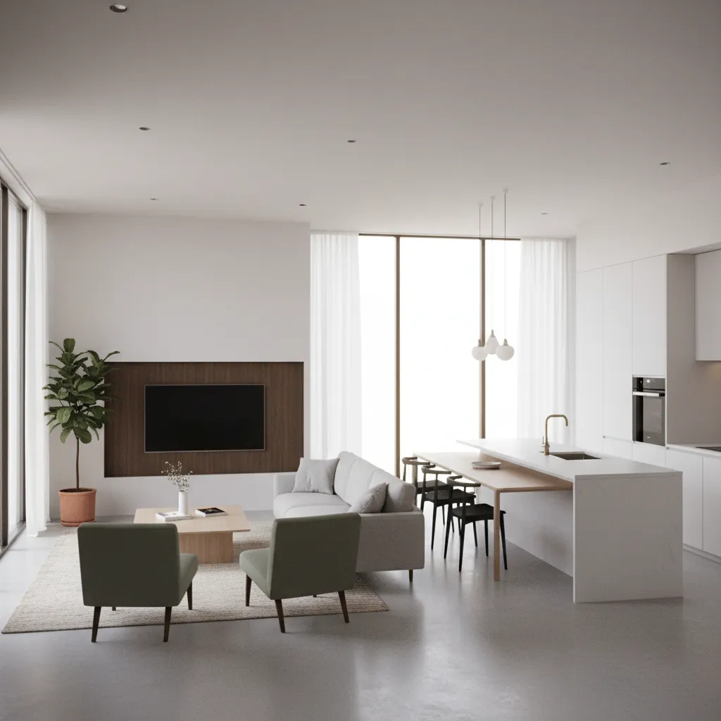 Render interior rumah kecil bergaya modern