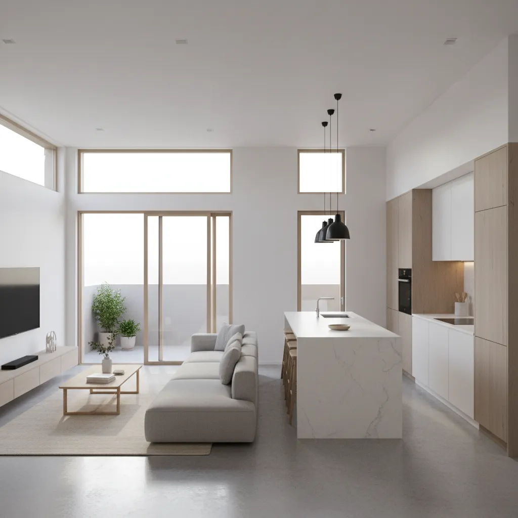 Visualisasi 3D rumah kecil modern