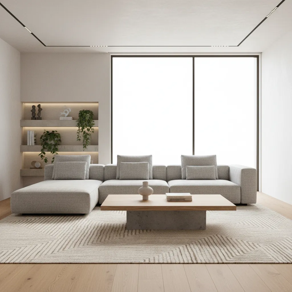 Render 3D de un salón moderno generado desde software de diseño