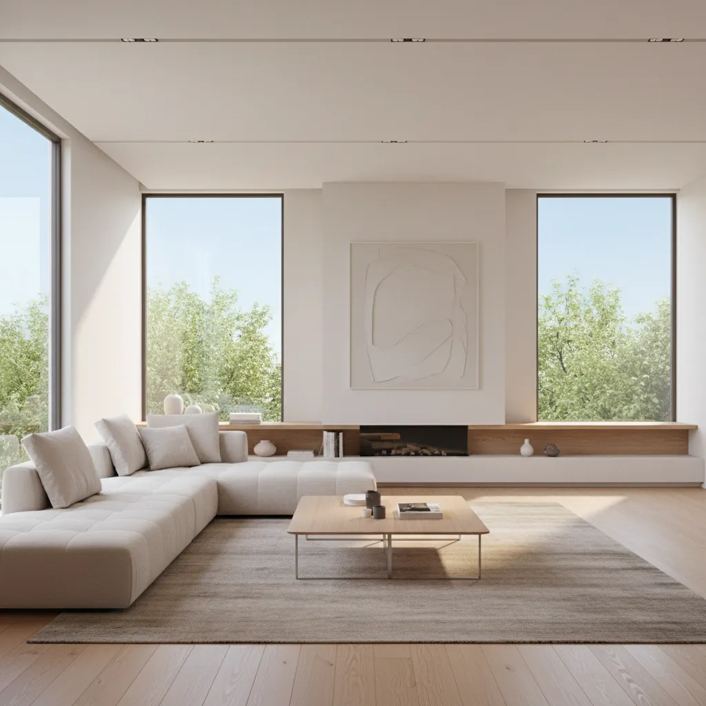 Renderizado 3D realista de una sala moderna diseñado digitalmente