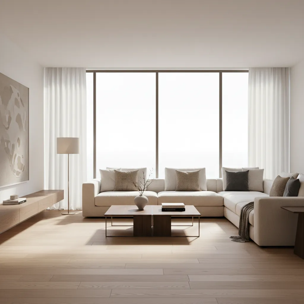 Render 3D realista de un salón moderno generado con software de diseño interior