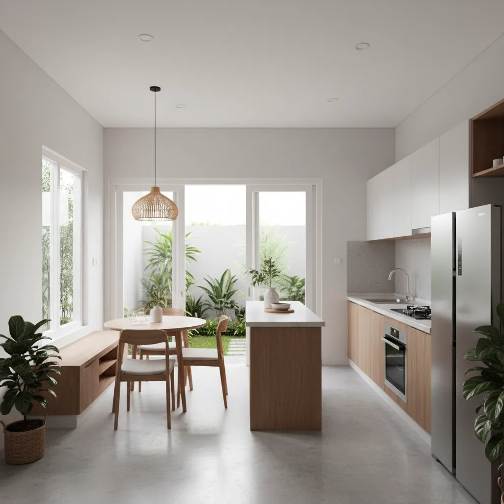 Renovasi rumah type 30 dengan dapur diperluas ke belakang