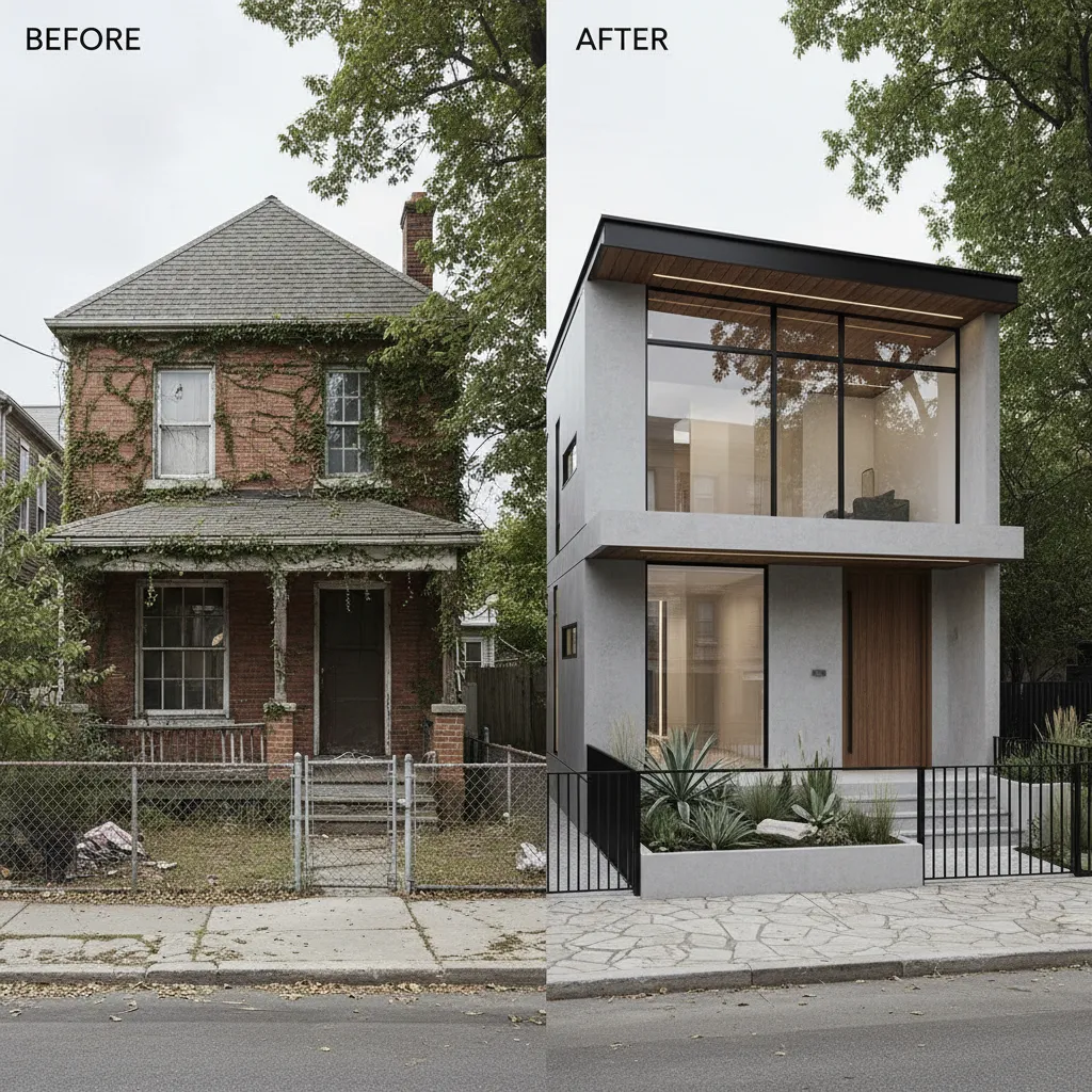 Ilustrasi rumah type 60 yang direnovasi menjadi dua lantai