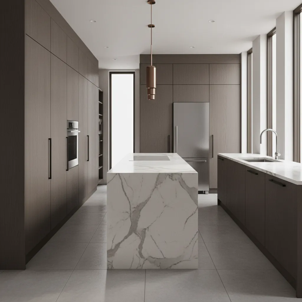 modern kitchen showing tight walkway space illustrating design conflict between style and function