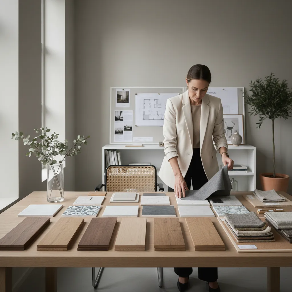 Interior designer selecting materials and finishes for renovation