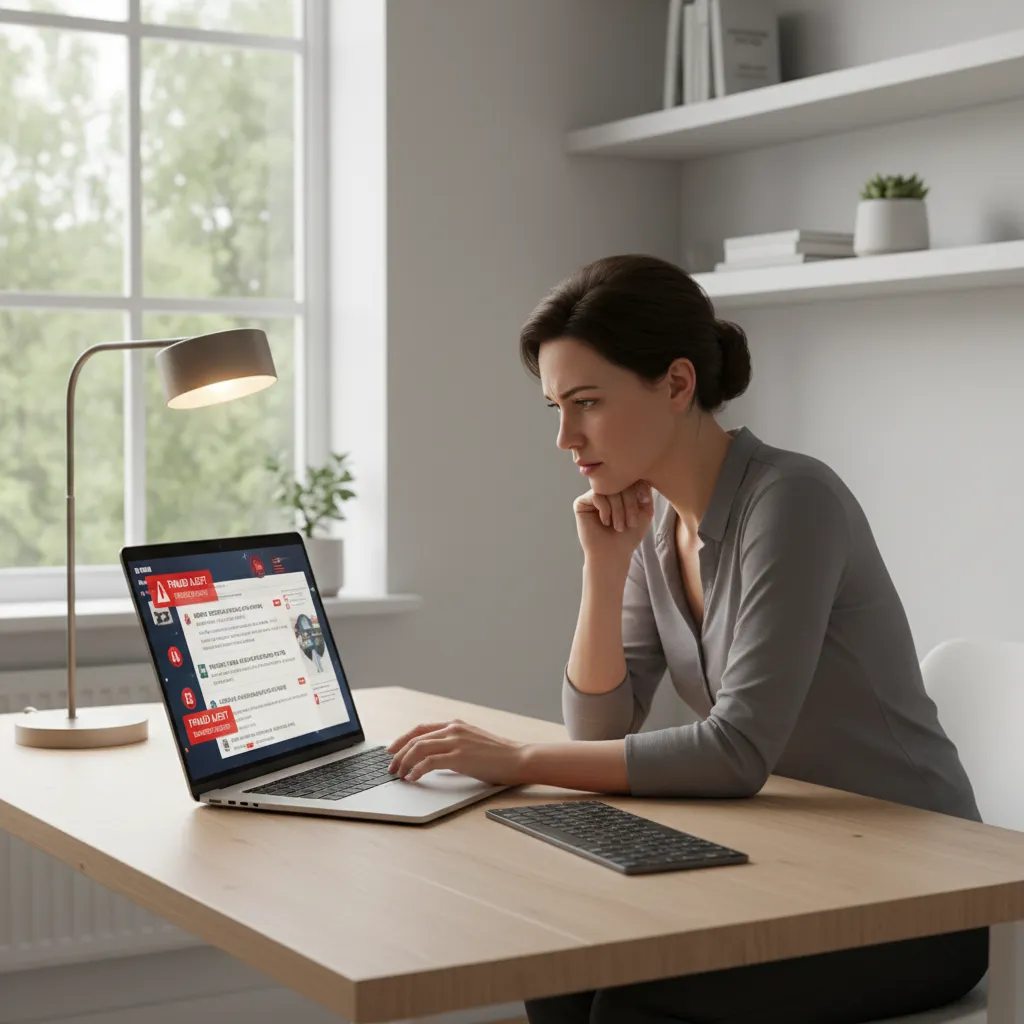 warning signs concept showing suspicious renovation funding messages on laptop screen