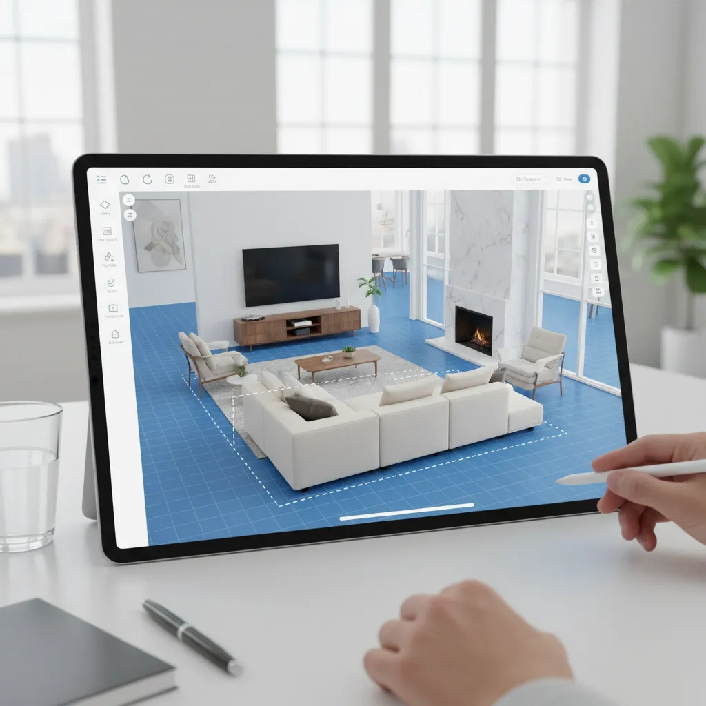 Plano digital mostrando reorganización de muebles en una habitación
