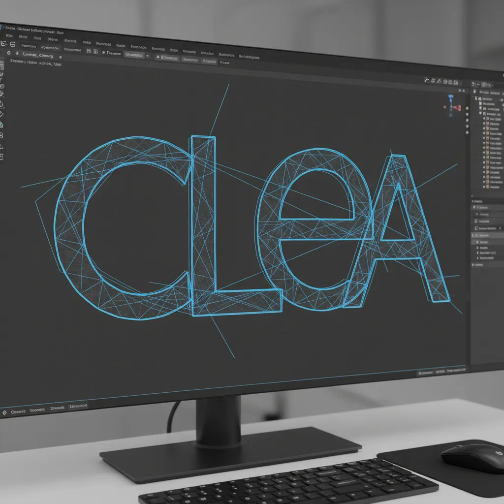 3D modeling close up showing overlapping text curves being repaired