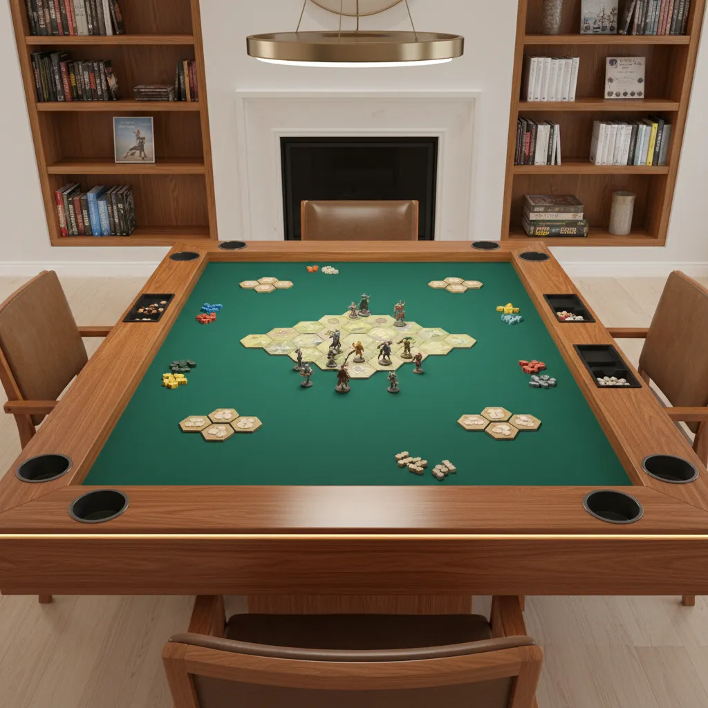 flat felt play surface on a repaired DIY board game table