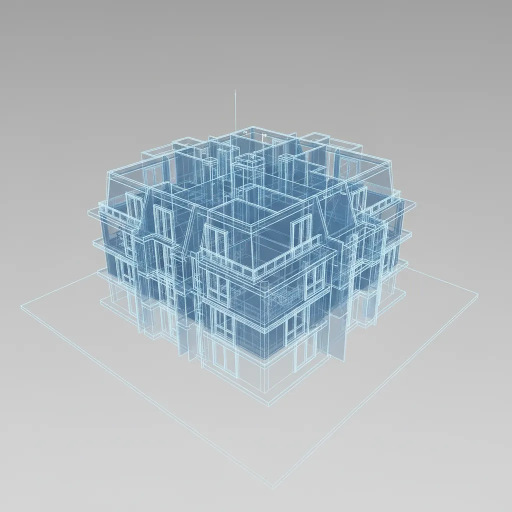 Wireframe view of architectural model highlighting overlapping surfaces and geometry errors
