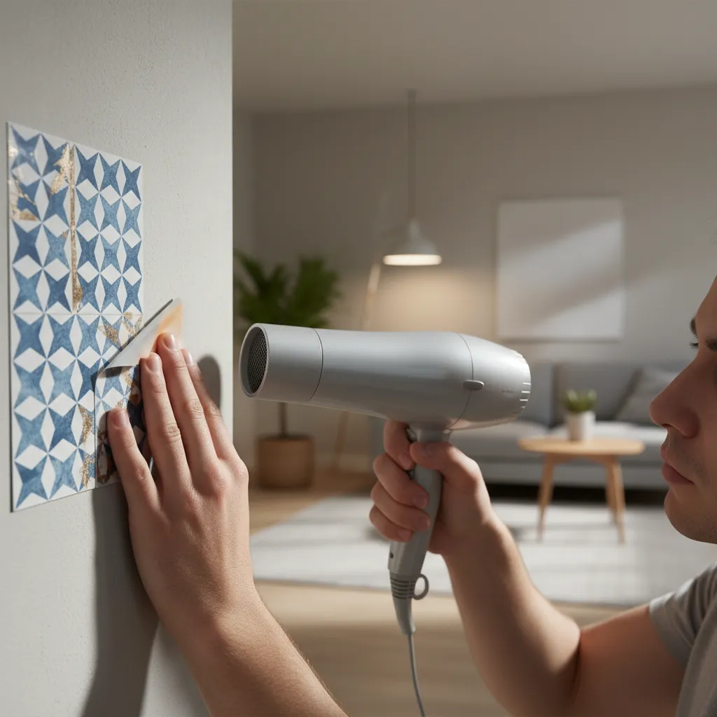 fixing peeling edge of wall tile sticker using heat and pressure