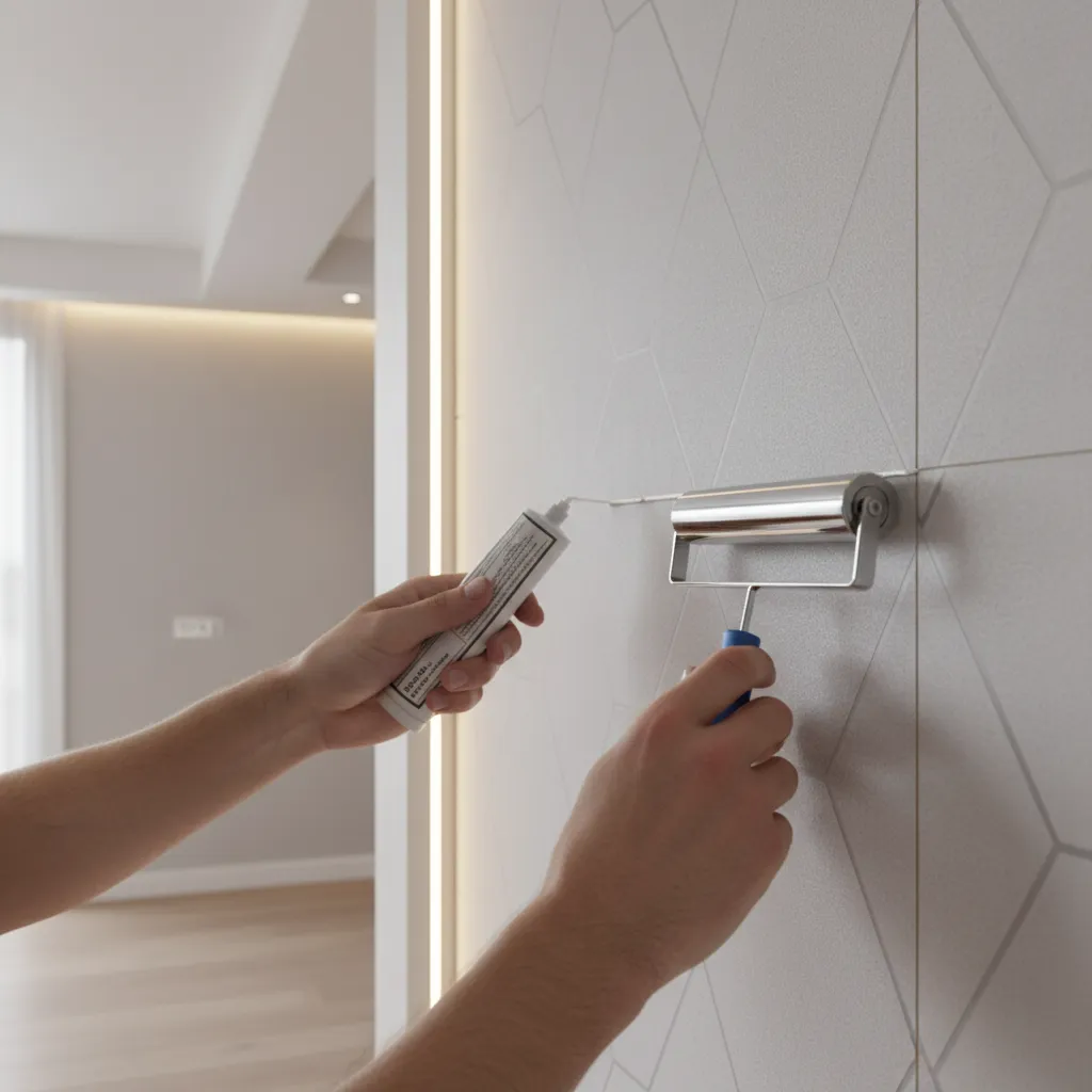 repairing peeling wallpaper using adhesive and seam roller