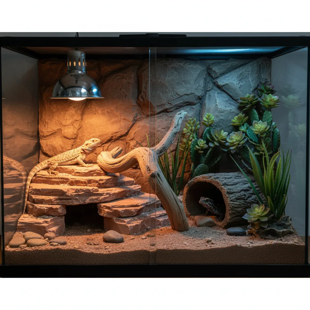 Terrarium showing warm basking side and cooler shaded side