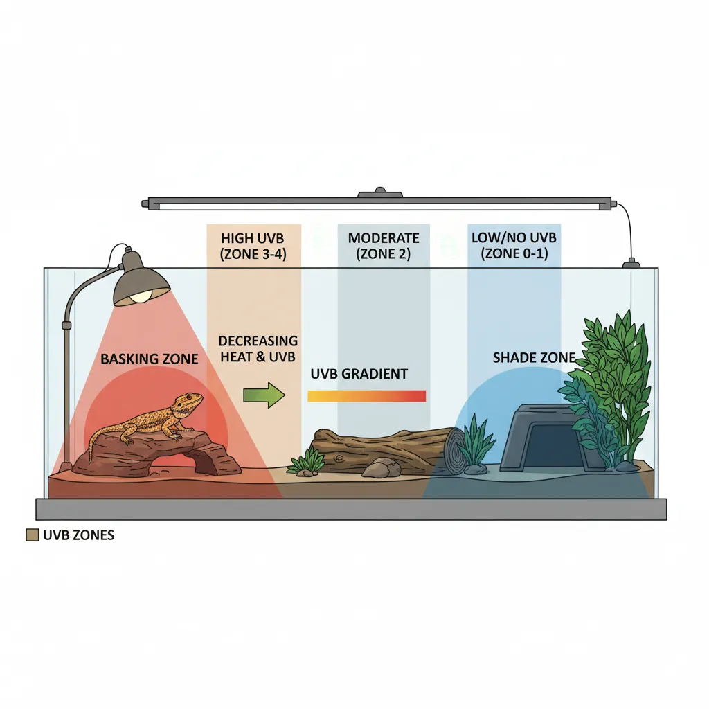 diagram showing reptile UVB exposure zones for different species