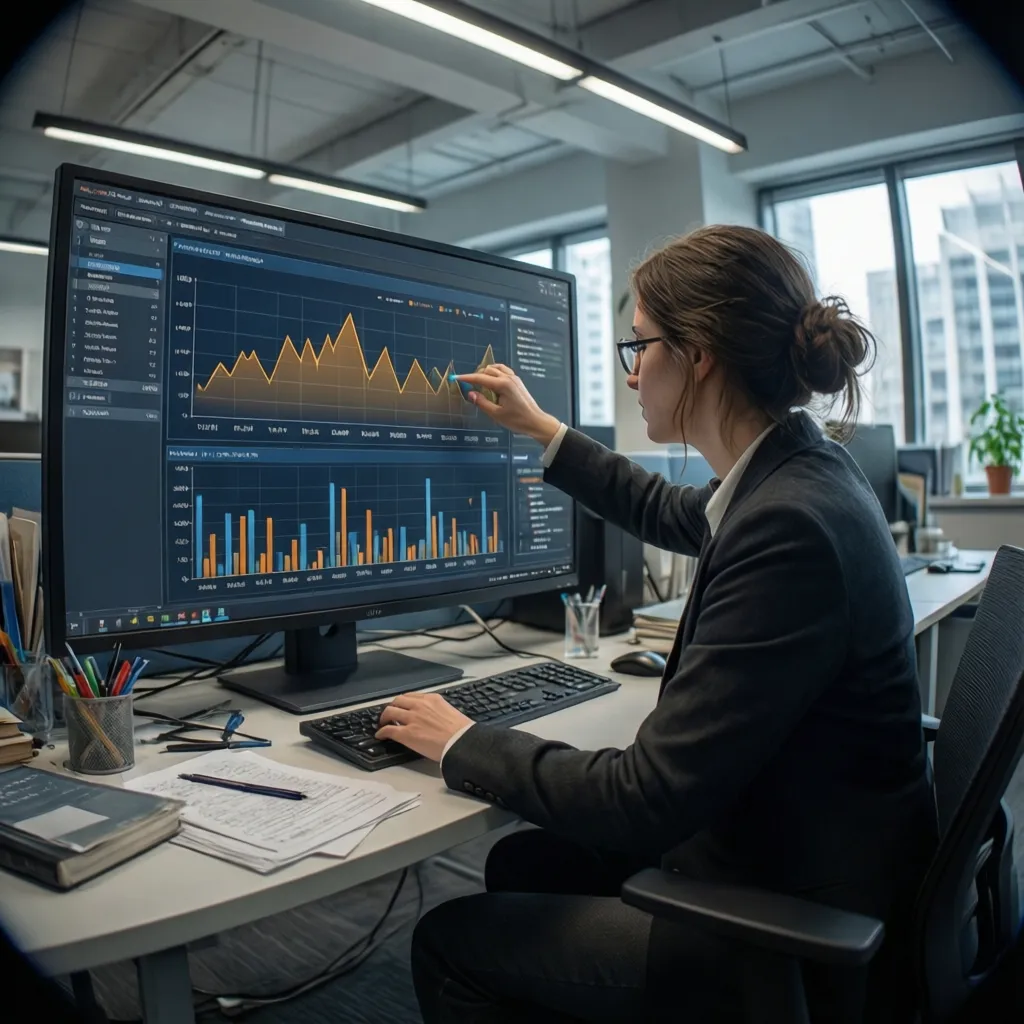 Investigador analizando gráficos de datos en una pantalla