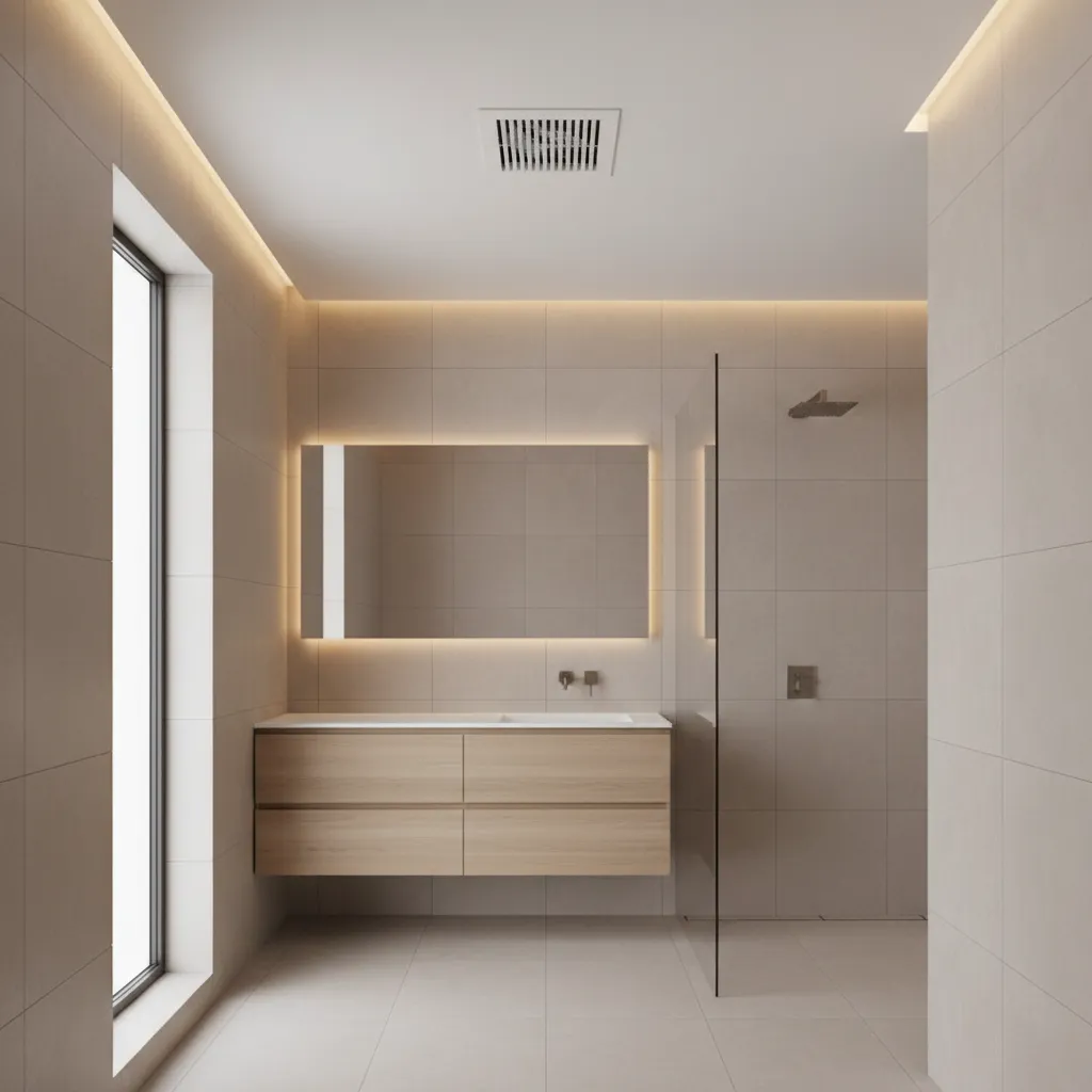 typical residential bathroom exhaust fan with removable grille cover