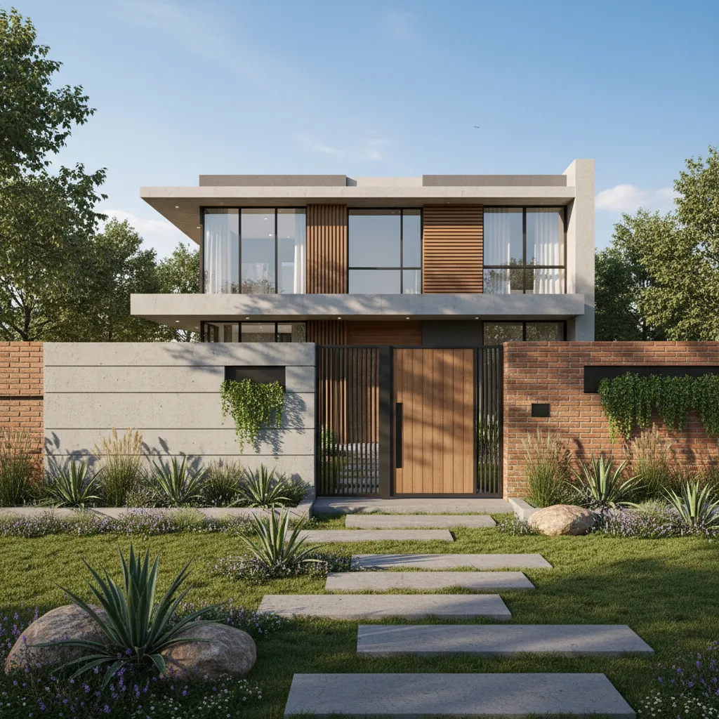 modern house with a well designed compound wall and entrance gate