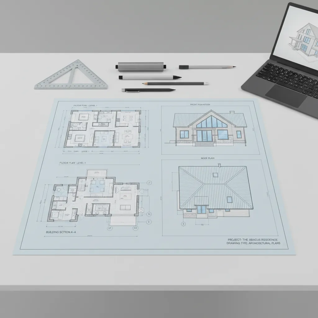 complete residential construction drawing set including floor plans sections and elevations