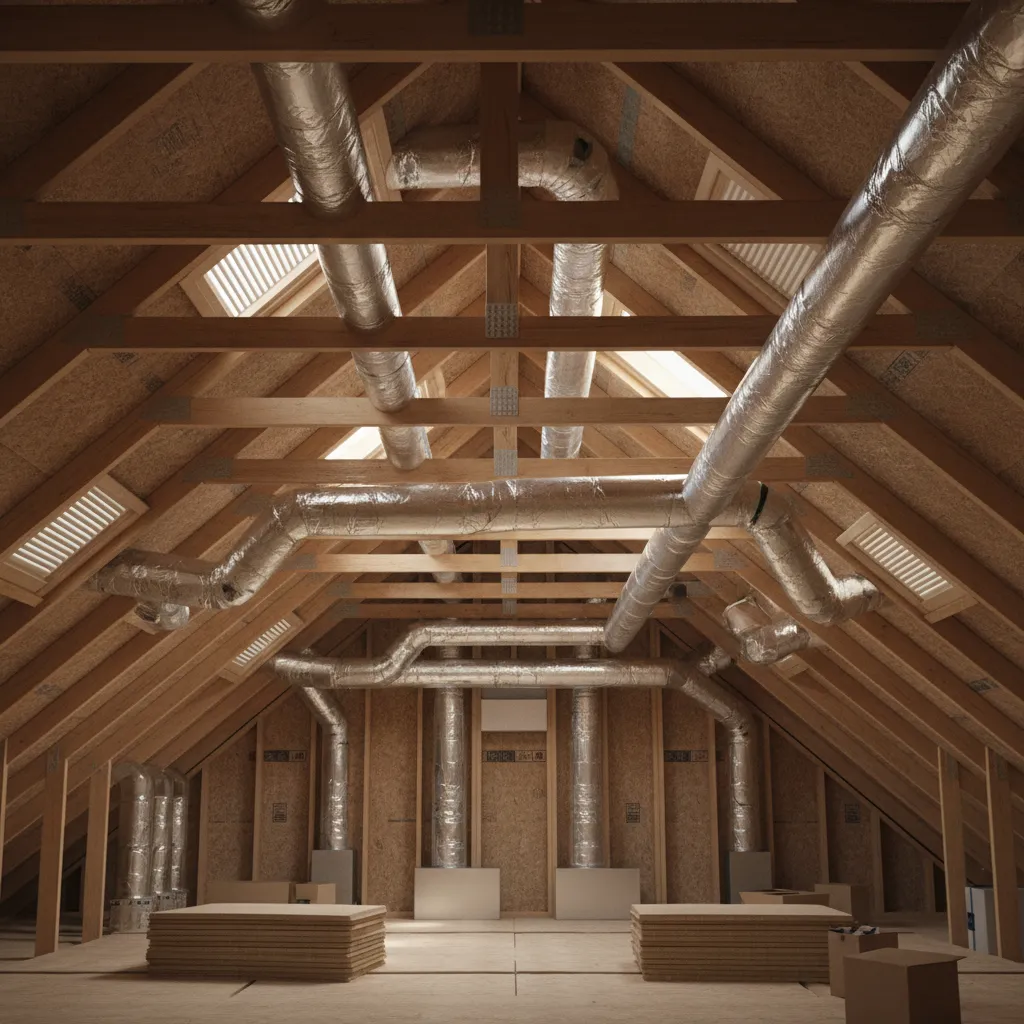 Overview diagram of residential HVAC duct layout running through attic space
