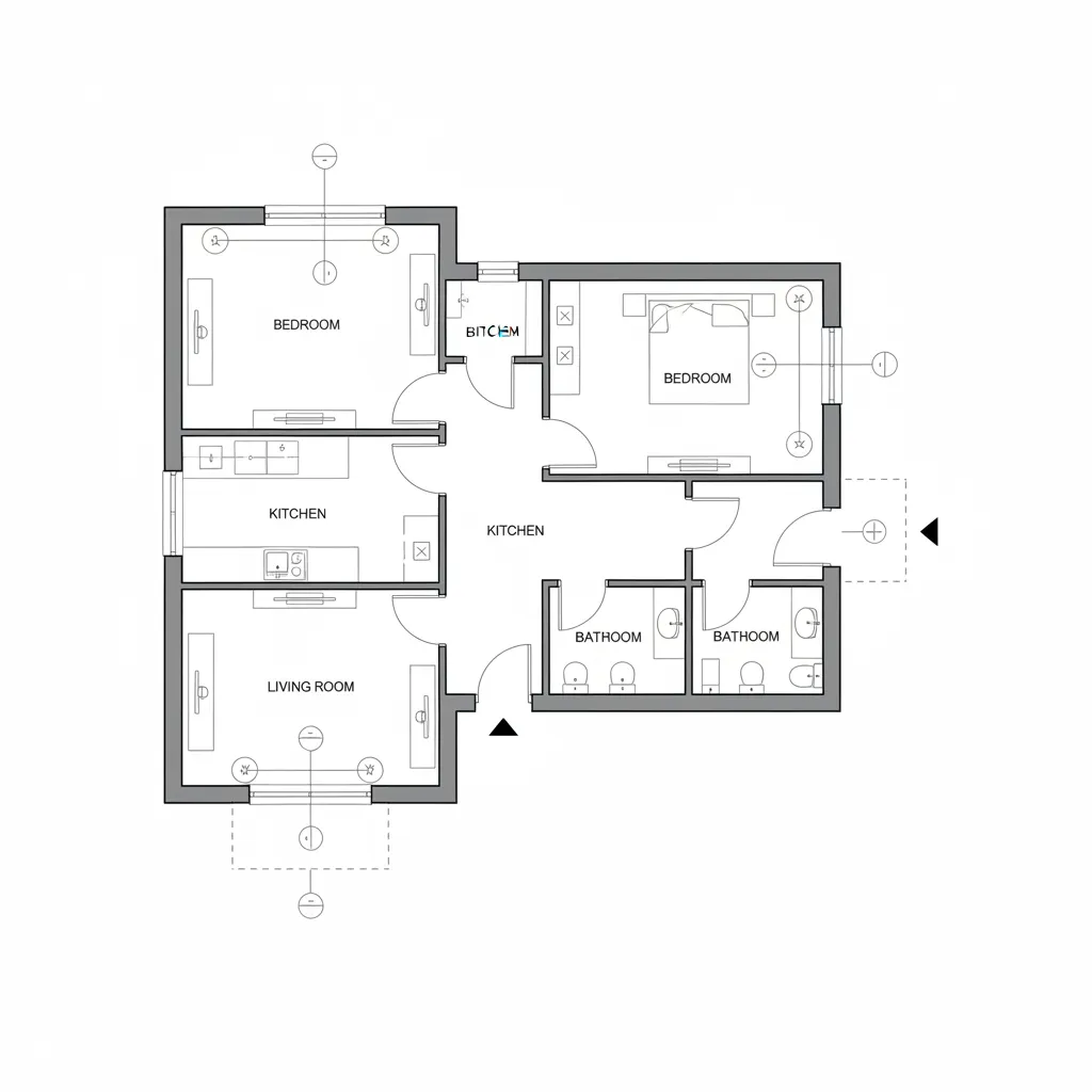 Residential electrical floor plan with outlets lighting and switch layout
