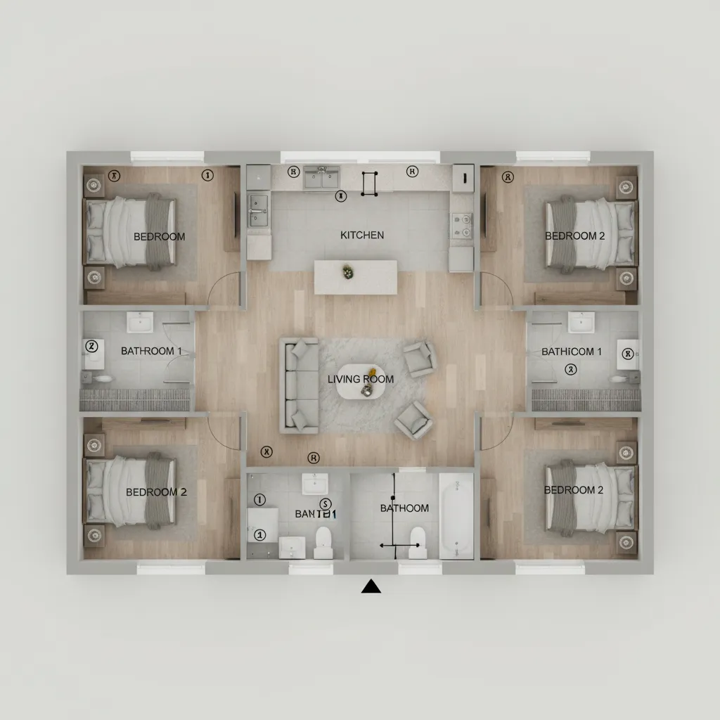Residential electrical floor plan showing outlets lighting and appliance circuits