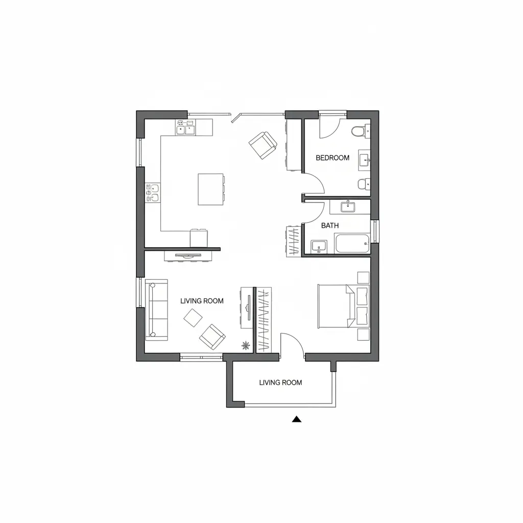 Example of a clean residential home floor plan layout with labeled rooms