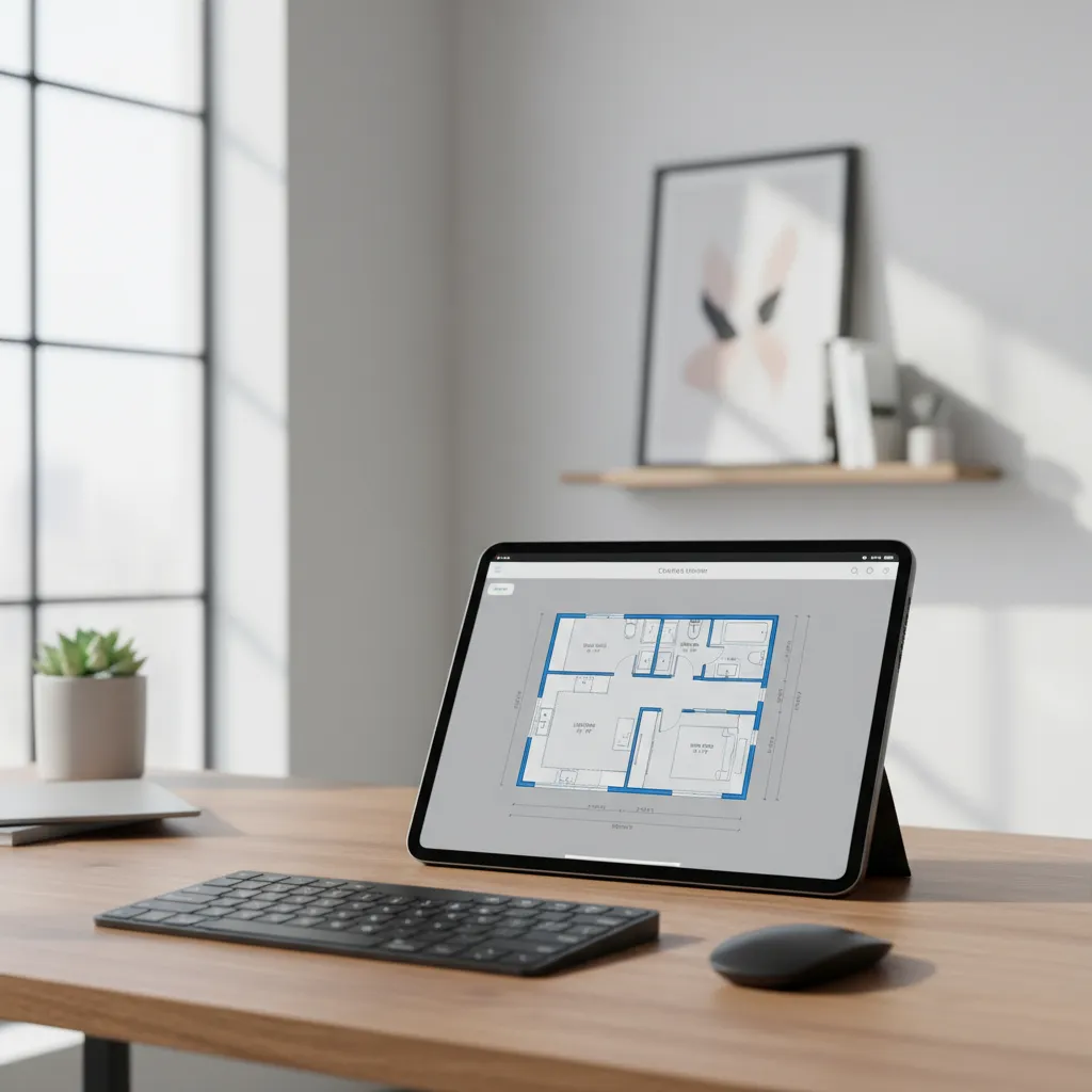 detailed residential apartment floor plan on digital tablet