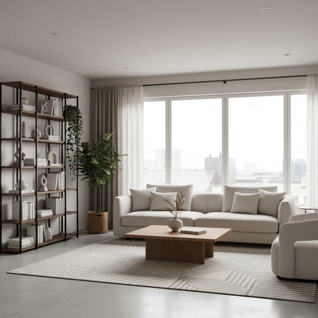 Modern residential living room redesign project for freelance interior design client