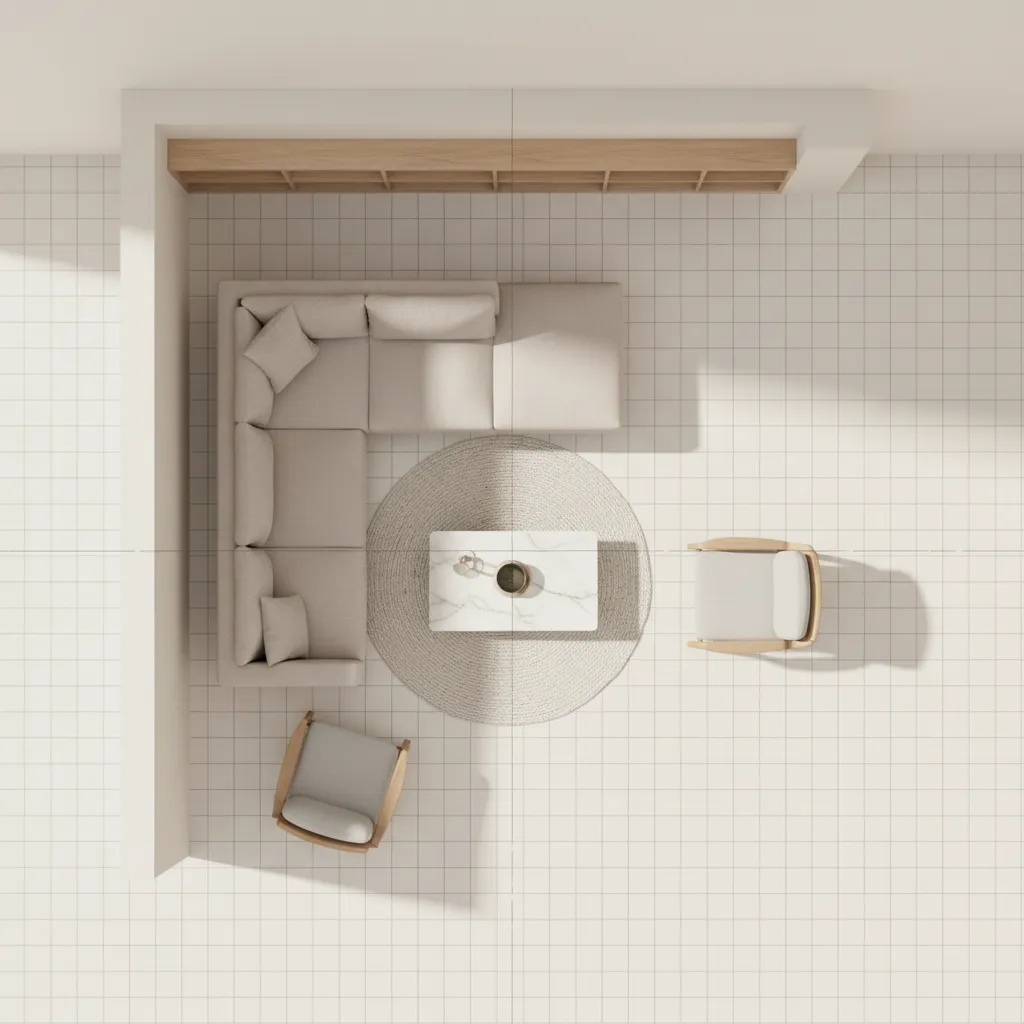 diagram showing residential furniture aligned to a grid system