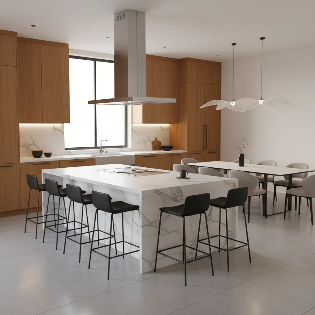 modern home kitchen with hibachi grill island and bar seating