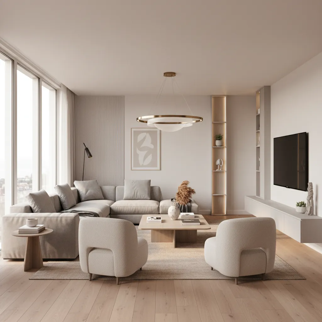 Modern apartment living room commonly referred to as a hall in Indian homes