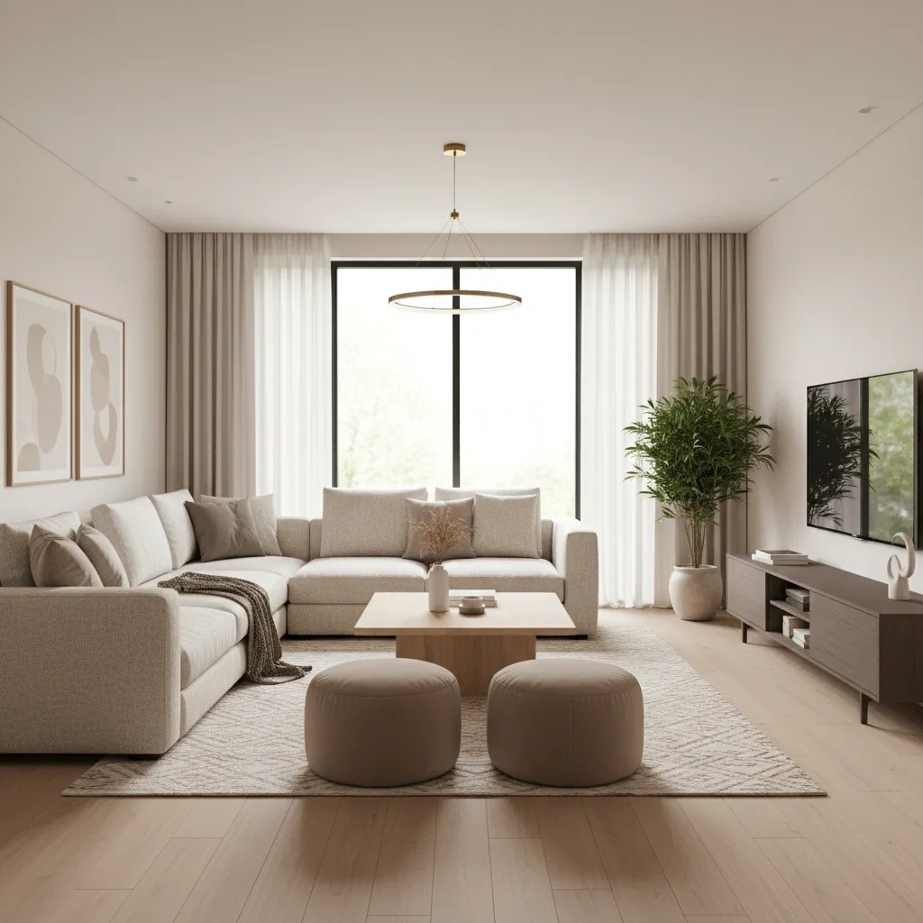 Modern residential living room interior design with functional layout