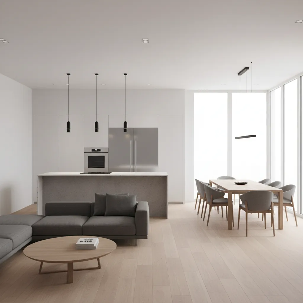 Open plan residential layout demonstrating functional spatial zoning